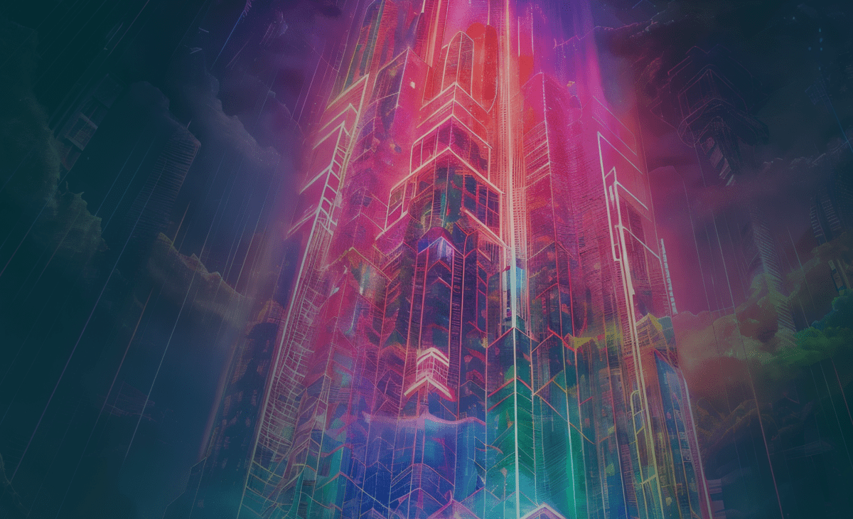 Abstract skyscraper visualization in vibrant gradient colors